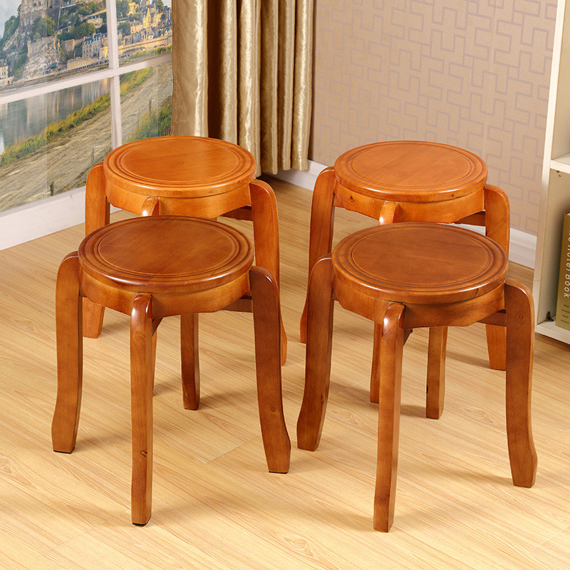 实木圆凳子 家用餐桌凳板凳时尚创意凳子可叠放成人中式圆凳矮凳