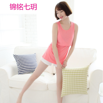 锦铭七玥夏季新款韩版高品质孕妇喂奶莫代尔哺乳衣背心宽肩打底上衣月子服