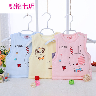 锦铭七玥婴儿服装1-2岁宝宝肩开棉背心婴幼儿纯棉磨毛无袖夹棉侧边扣马甲