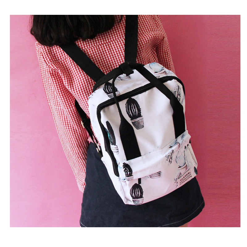 薇姬桑妮学院风日系韩版小清新仙人掌印花双肩包女植物花书包男女学生