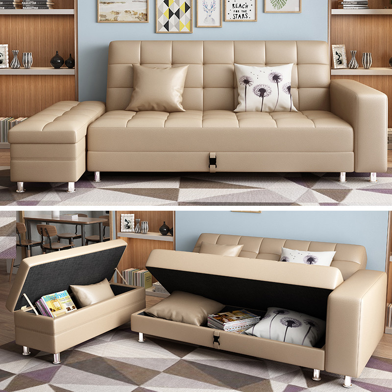 储物沙发小户型多功能省空间可折叠收纳科技布两用pu皮沙发床布艺