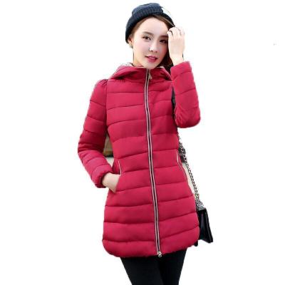 冬季韩版修身连帽羽绒服女中长款棉衣棉服外套 秋冬休闲保暖外套女装