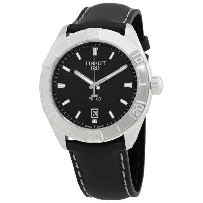 天梭(TISSOT)PR 100 皮革黑色表盘 经典时尚石英手表