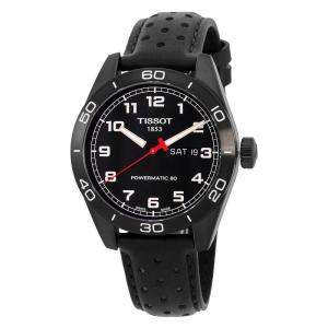 天梭(TISSOT)PRS 516 皮革黑色表盘时尚经典男士机械手表