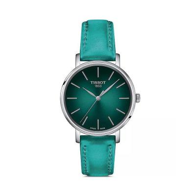 天梭(TISSOT)Everytime 绿色表盘皮革表带34毫米女式石英手表
