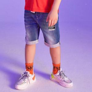 [2件2折价:37]moomoo童装男童中短裤儿童裤子夏新款潮流男童附腰带牛仔五分裤