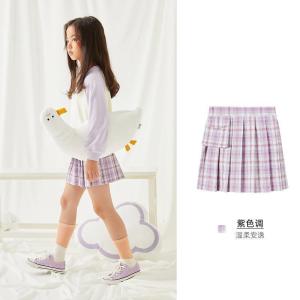 [1件3折价:43.5]moomoo童装亲子款女童裙装春秋秋新款百褶裙女中童格子JK半裙