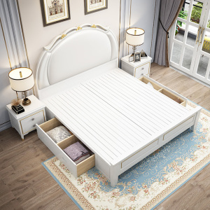宜木雅居 美式实木床轻奢风双人床1.8米主卧室大床1.5米现代简约公主床婚床