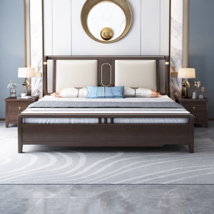 宜木雅居 A09新中式实木床1.8米现代轻奢软靠床1.5米橡木双人床主卧简约大床