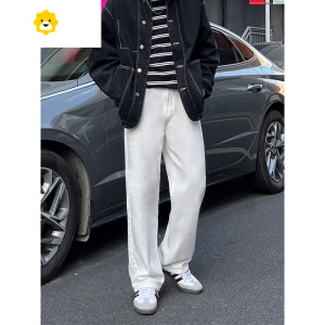 FISH BASKETDAL 白色直筒牛仔裤男2024年新款高腰显瘦窄版阔腿裤BOY裤子