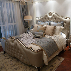 欧式床 实木床家具 新古典床 法式婚床1.8米双人床 布艺床公主床