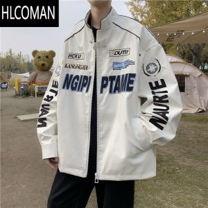 HLCOMAN美式机车夹克棉服男款加厚高街棉衣潮牌痞帅赛车服PU皮外套