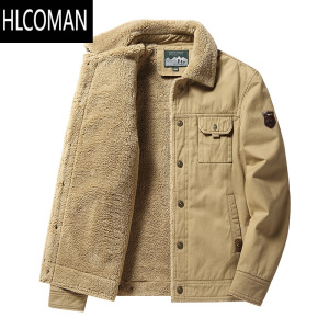 HLCOMAN冬季飞行员夹克男加绒加厚大码宽松棉衣中青年羔绒工装棉服外套