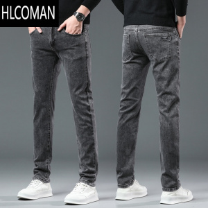HLCOMAN2023款弹力牛仔裤男士冬季修身直筒加绒加厚男款长裤子款男裤