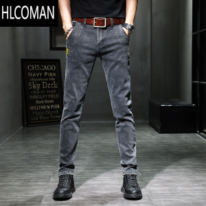 HLCOMAN2023新款牛仔裤男士韩版修身小脚裤潮流男装潮牌款男裤子男款