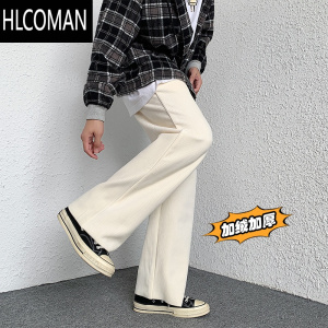 HLCOMAN冷淡风高级感裤子男冬季加绒加厚垂感灯芯绒西裤直筒雪尼尔阔腿裤