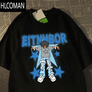 HLCOMAN美式hiphop街头嘻哈潮牌短袖T恤男女夏季个性百搭宽松体恤衫