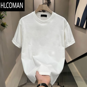 HLCOMAN夏季韩版高质量短袖T恤男纯色宽松休闲潮流百搭上衣