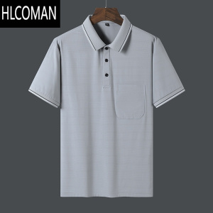 HLCOMAN爸爸夏装冰丝短袖t恤男夏季中老年人Polo衫休闲中年带口袋上衣服