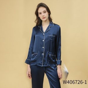 美帮汇100真丝长袖真丝厚睡衣套装女桑蚕丝两件套色春夏套装