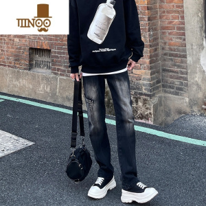 YANXU美式高街牛仔裤男秋季小众常规宽松直筒侧口袋修身男款潮牌裤子