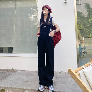 SHANCHAO春装2023新款女小个子牛仔背带裤设计感小众韩版宽松洋气减龄