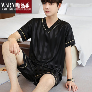 SHANCHAO睡衣男士夏季冰丝短袖薄款2023新款高级感休闲简约家居服套装
