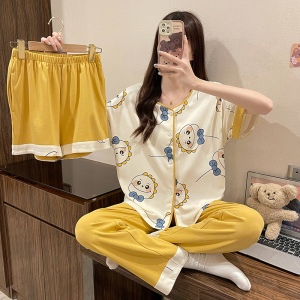 SHANCHAO三件套装睡衣女夏季短袖2023年新款休闲简约韩版家居服可外穿