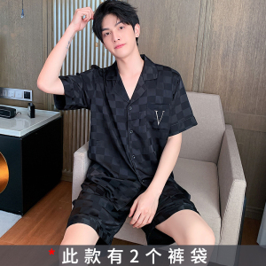 SHANCHAO睡衣男夏季2023年新款男士开衫冰薄款短袖学生居服套装