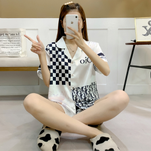 SHANCHAO睡衣女夏季冰丝短袖短裤高级感女士家居服套装2023年新款