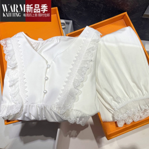 SHANCHAO2023年法式宫廷风睡衣女长袖甜美蕾丝白色套装仙女家居服