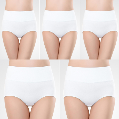 SHANCHAO5条白色内裤女士高腰收腹透气裆包臀大码胖mm三角裤