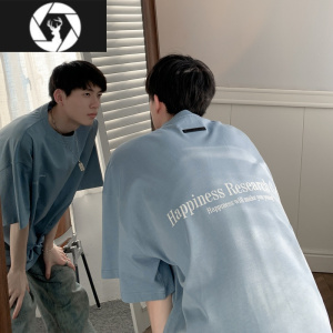 HongZun美式高街300gt恤男款小领口短袖夏季oversize设计感小众半袖
