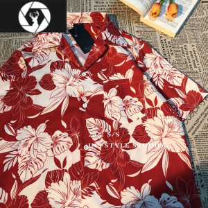 HongZun港风复古vintage花衬衫短袖泰式夏威夷风设计感痞帅宽松衬衣男女