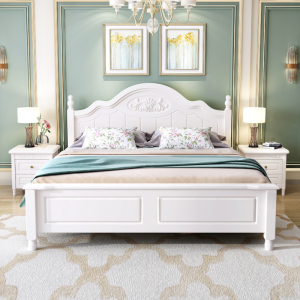兰秀家居 美式实木床1.8米双人主卧室床 1.5m白色现代简约韩式公主床