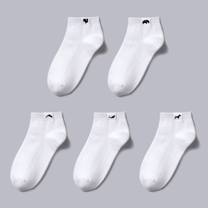 盛世尼曼5双白袜子男女短袜春夏季薄款精梳棉韩国布标刺绣纯色低帮 短筒袜