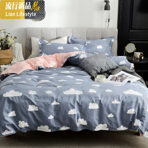 床上用品四件套棉床笠款床单棉被套1.5 1.8m床防滑床罩式家纺 三维工匠