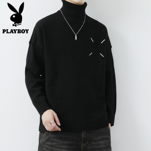 PLAYBOY简约潮流舒适韩版高领毛衣男士秋冬季新款青少年打底上衣
