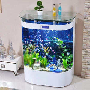 鱼缸水族箱免换水欧式双圆形玻璃缸生态造景家用客厅金鱼缸办公室中大型落地锦鲤缸