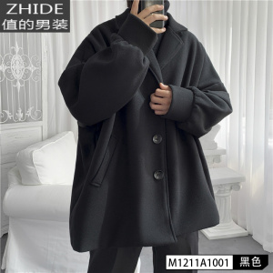 SUNTEK毛呢男士大衣中长款秋冬季2020新款韩版潮流帅气加厚黑色风衣外套风衣