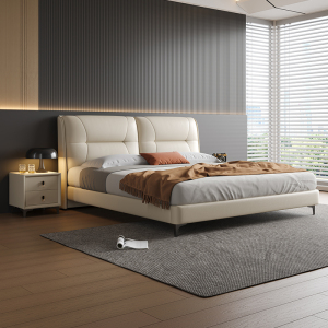 锐取 床 意式轻奢头层牛皮床1.5米单人床现代简约1.8米双人床主卧室婚床