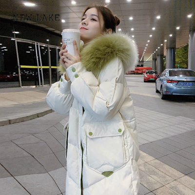 NEW LAKE2023年冬季新款大毛领羽绒服女韩版中长款加厚保暖面包服过膝外套