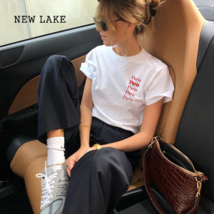 NEW LAKE欧洲站欧货正肩短袖女上衣服设计感小众显瘦字母白色t恤夏季休闲