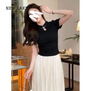 NEW LAKE新中式女装国风短袖t恤女2024新款夏季设计感小众短款上衣女