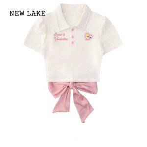 NEW LAKE美式复古短款辣妹蝴蝶结设计感Polo领短袖T恤上衣女2024夏季新款