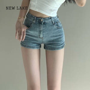 NEW LAKE大码胖mm牛仔短裤女2024夏季辣妹紧身高腰小个子美式包臀热裤子