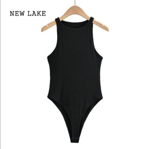 NEW LAKEy2024夏季新款欧美风简约双层背心圆领纯色修身显瘦连体衣女修身