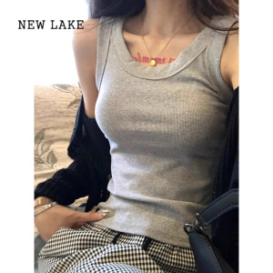 NEW LAKE辣妹灰色吊带背心女夏季内搭修身显瘦设计感小众运动外穿无袖上衣