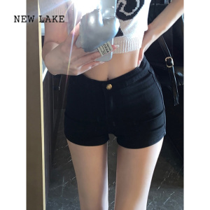 NEW LAKE短裤女夏季2024新款高腰弹力紧身包臀外穿打底裤黑色美式热裤薄款