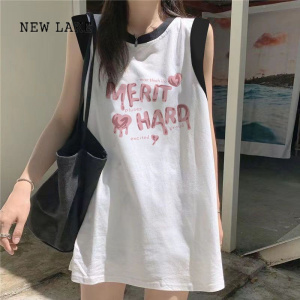 NEW LAKE美式纯棉背心女夏季宽松中长坎肩运动无袖篮球服拼接外穿上衣吊带